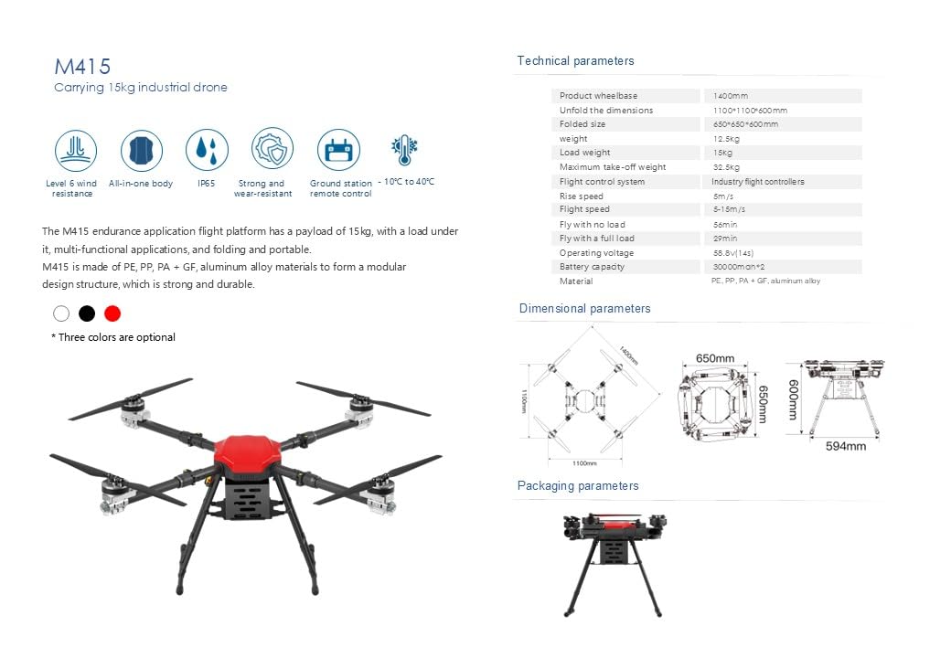 Heavy Lift Drone up to 200 lb, up to 5 mile Range UAV, Waterproof, Delivery Quadcopter (20 kg) 44 lb