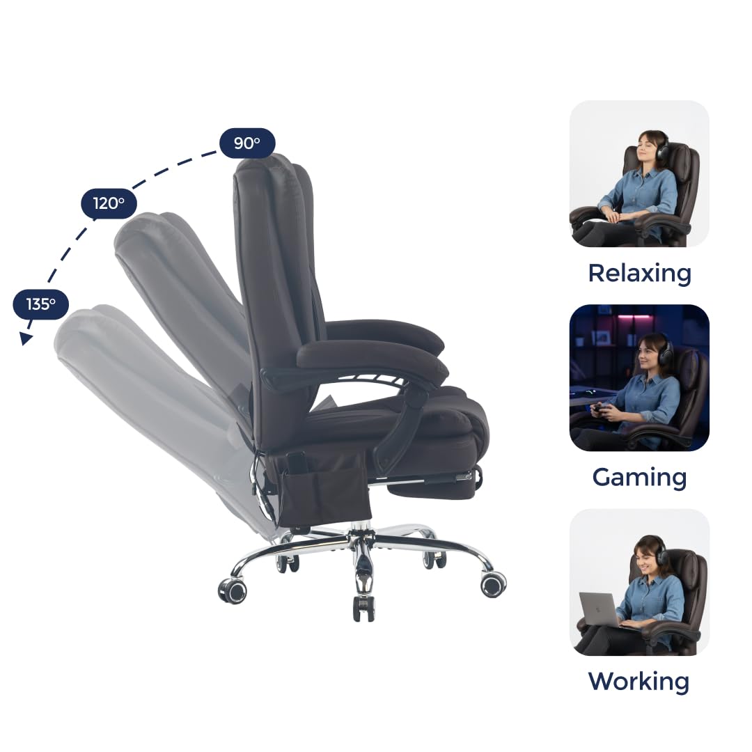 Orbis 4-Point Kneading Heated Massage Office Chair with Foot Rest | 500lbs Big & Tall Ergonomic Executive Desk Chair for Heavy People | Reclining Home Office Computer Chair | Leather Caramel