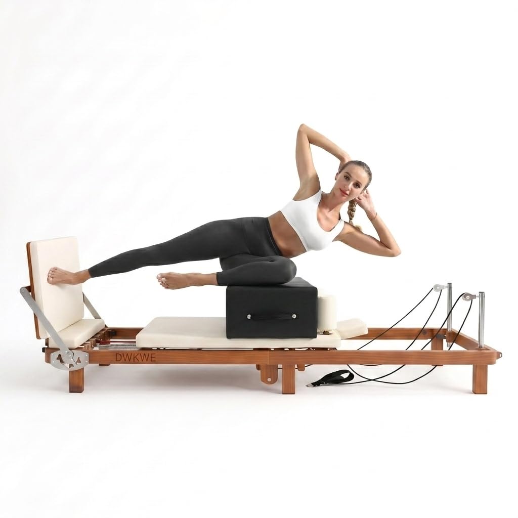 Foldable Pilates Reformer Machine – 88" Long Imitation Wood Frame with Jumpboard & Box Included, Dual Resistance System (Springs + Latex Tubes) for Full Body Workout, Home Gym Equipment for Women Men