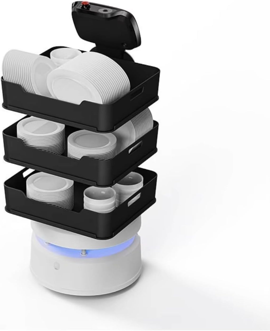 Indoor Waiter Robot with 360° No-Blind Camera, Delivery Service Robot Spill Proof Design & AI Reminder Light, Flexible Schedule for Restaurant KTV, Efficient Food Recycle & Delivery Service