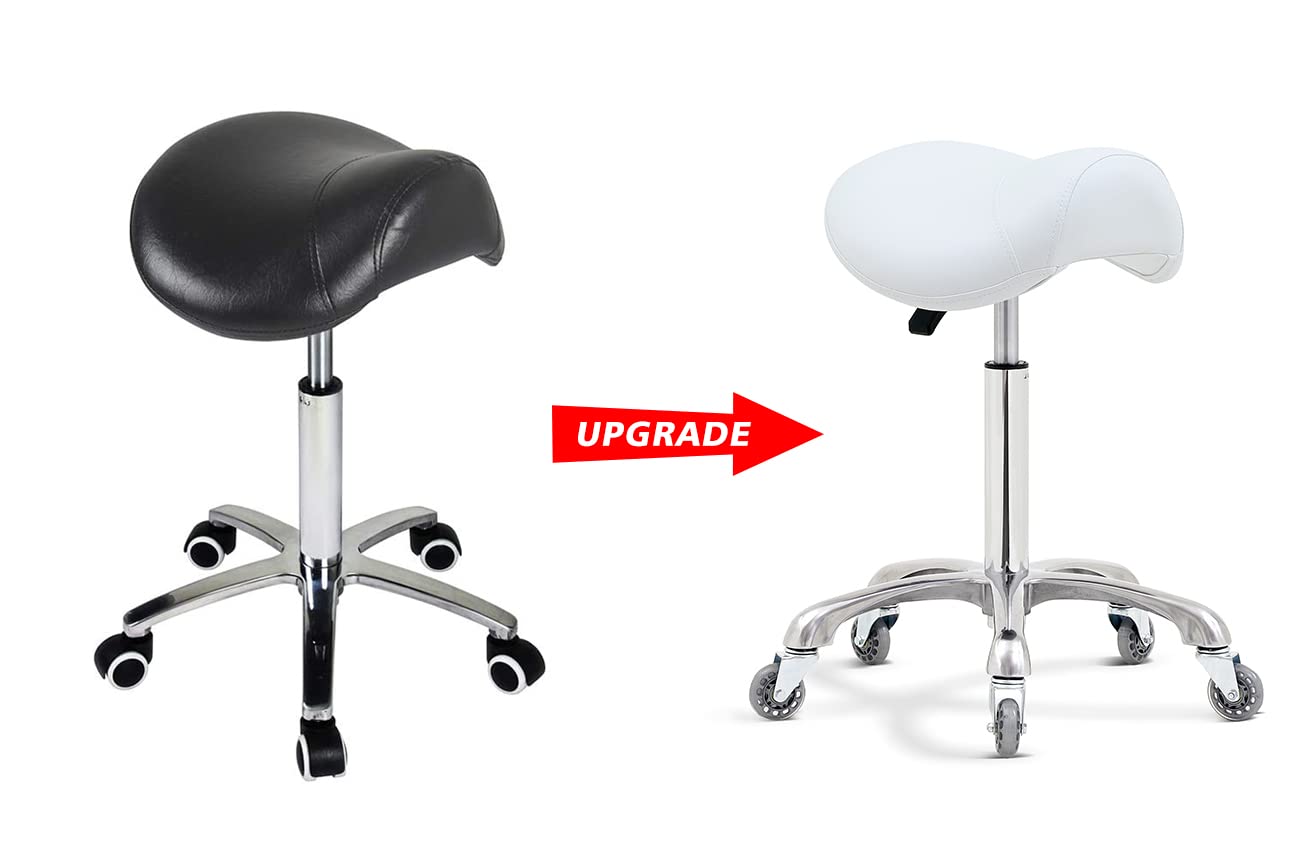 Antlu Saddle Stool Chair for Massage Clinic Spa Salon Cutting, Saddle Rolling Stool with Wheels Adjustable Height (Black)