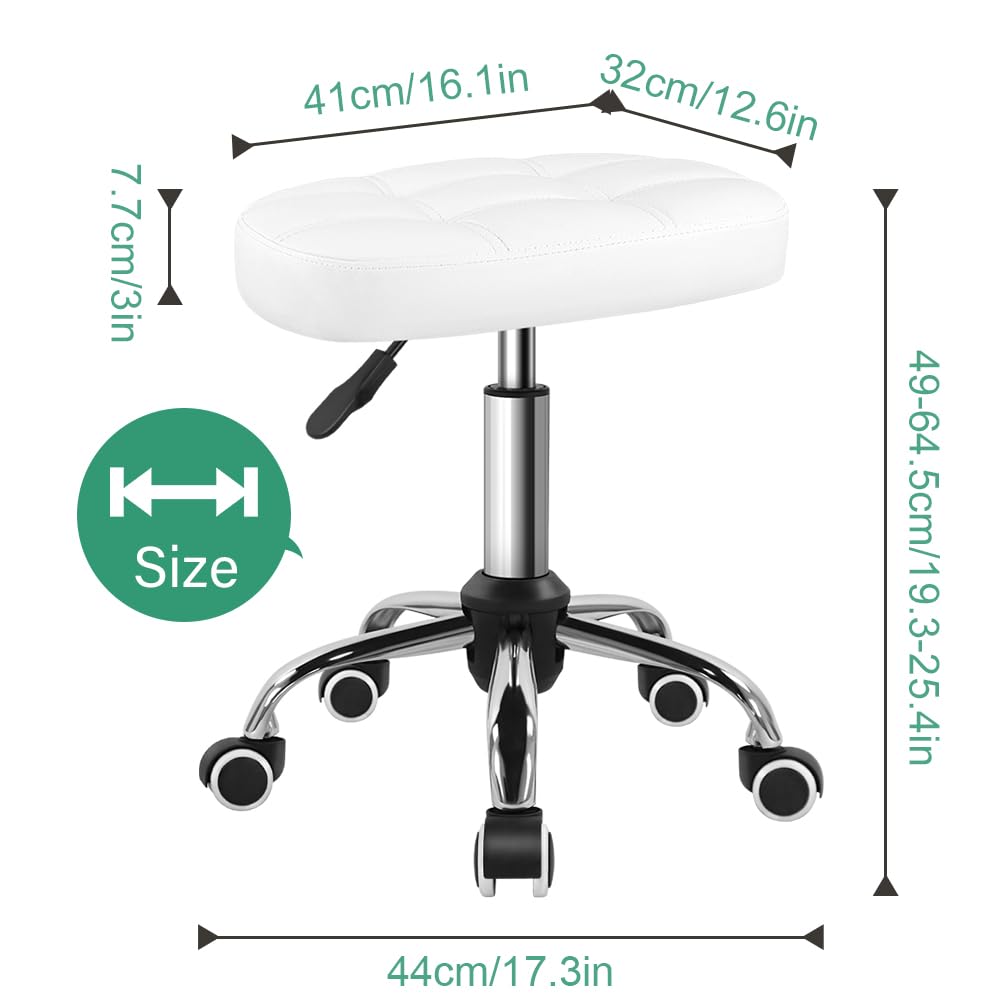 FURWOO Oval Rolling Stool Height Adjustable Massage Chair with Wheels for Spa Salon Black