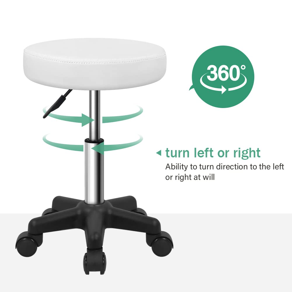 FURWOO Round Rolling Stool Height Adjustable Stool with Wheels for Spa Salon Massage Black