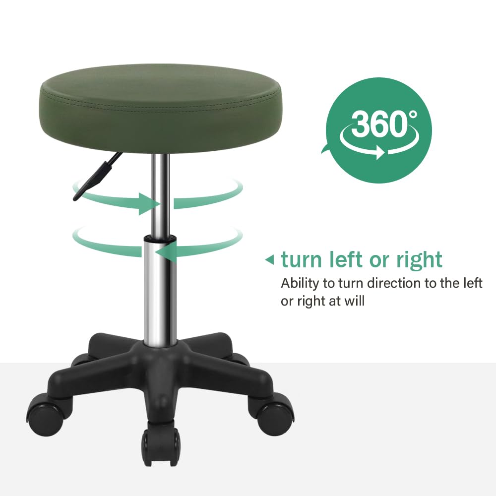 FURWOO Round Rolling Stool Height Adjustable Stool with Wheels for Spa Salon Massage Black