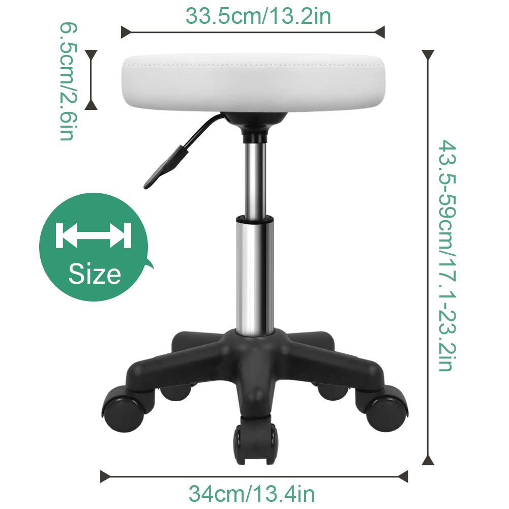 FURWOO Round Rolling Stool Height Adjustable Stool with Wheels for Spa Salon Massage Black