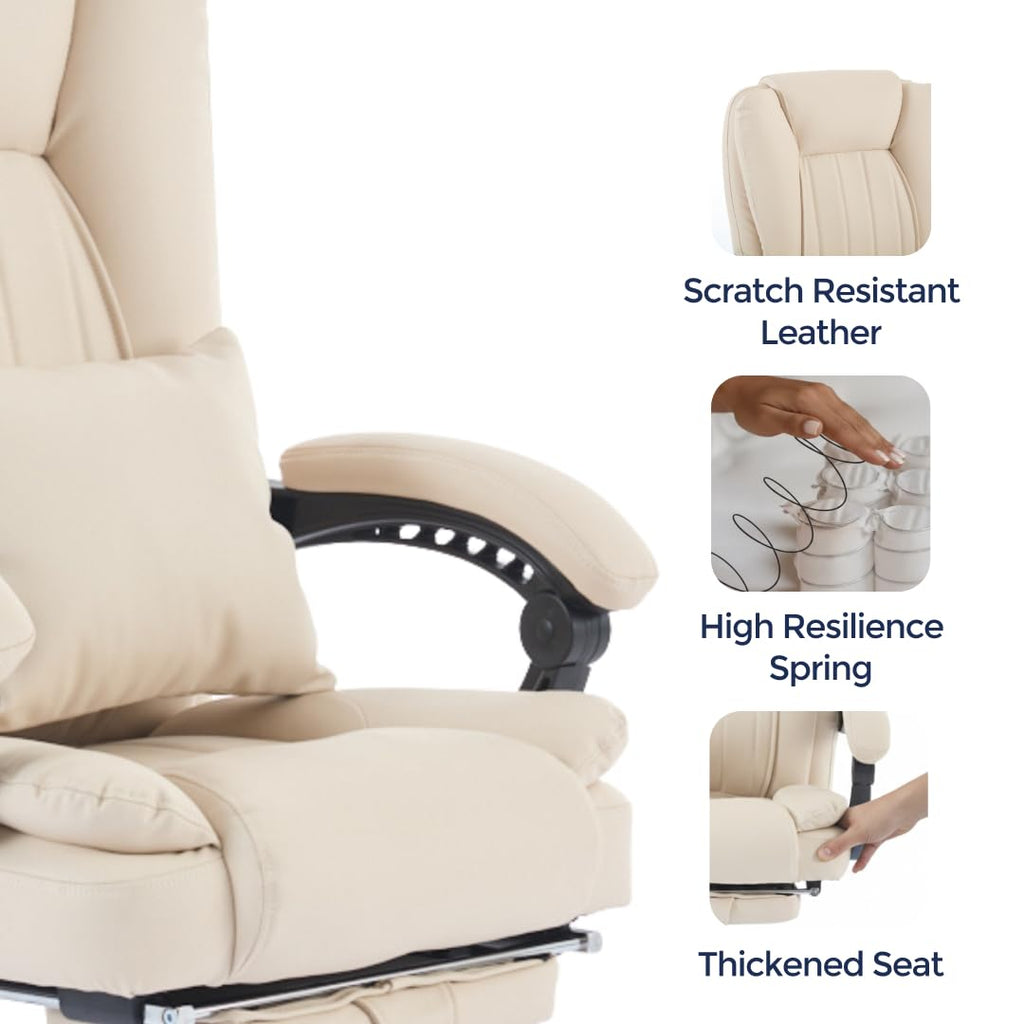 Orbis 4-Point Kneading Heated Massage Office Chair with Foot Rest | 500lbs Big & Tall Ergonomic Executive Desk Chair for Heavy People | Reclining Home Office Computer Chair | Leather Caramel