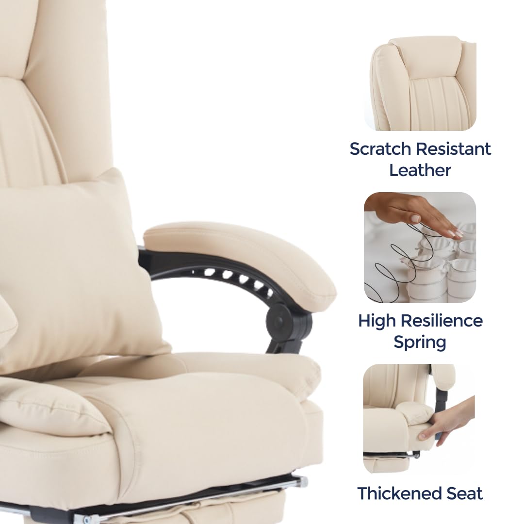 Orbis 4-Point Kneading Heated Massage Office Chair with Foot Rest | 500lbs Big & Tall Ergonomic Executive Desk Chair for Heavy People | Reclining Home Office Computer Chair | Leather Caramel