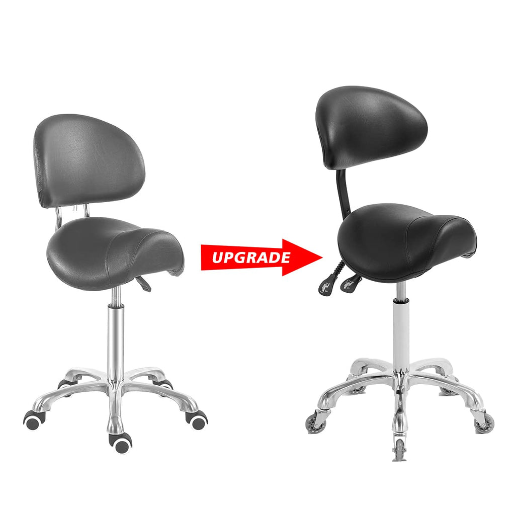 Antlu Saddle Stool Chair for Massage Clinic Spa Salon Cutting, Saddle Rolling Stool with Wheels Adjustable Height (Black)