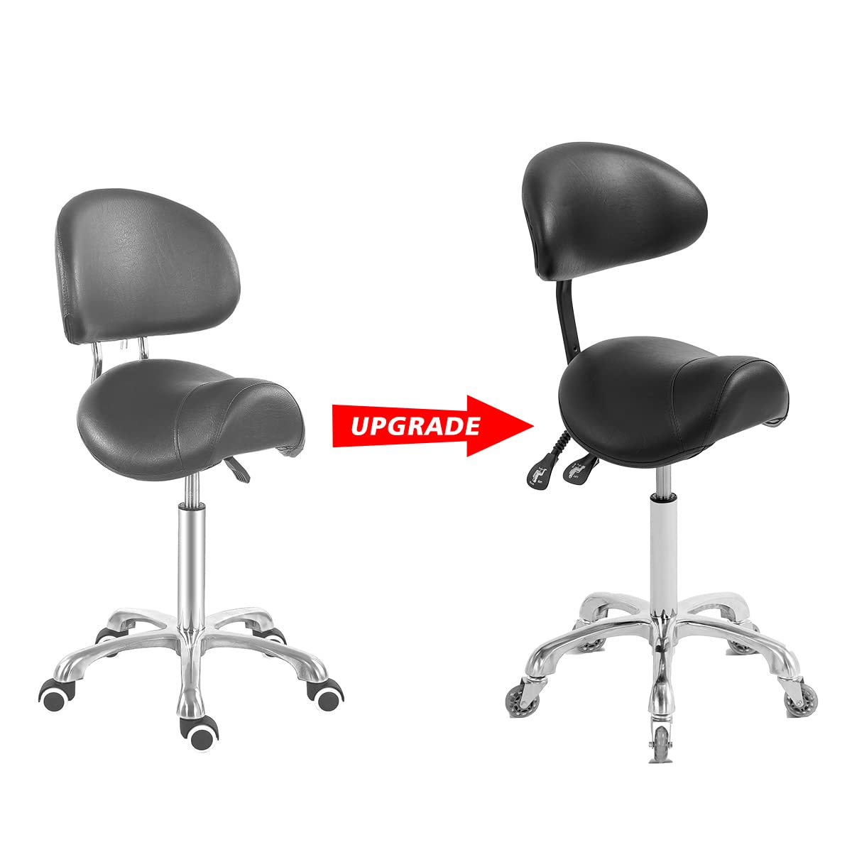 Antlu Saddle Stool Chair for Massage Clinic Spa Salon Cutting, Saddle Rolling Stool with Wheels Adjustable Height (Black)