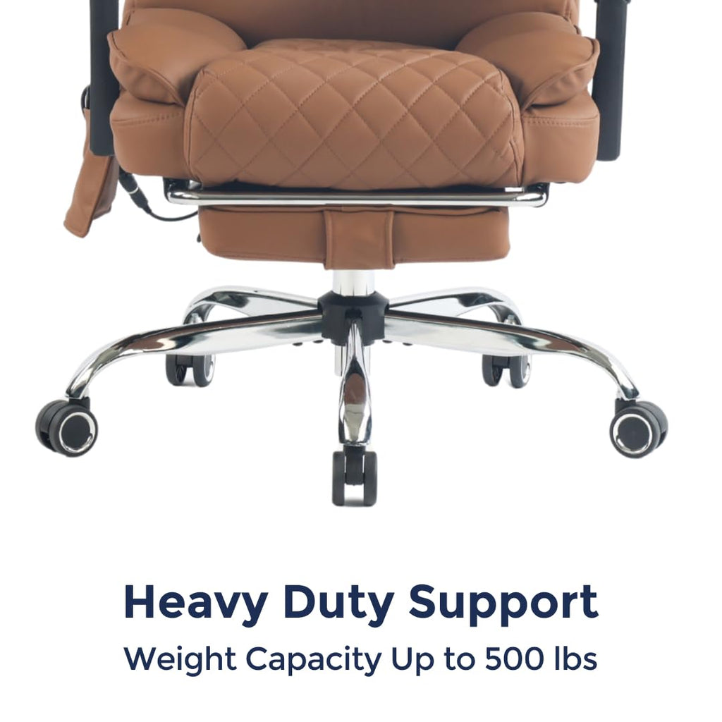 Ergonix Massage Office Chair with 2-Point Kneading & Heat | Reclining Ergonomic Executive Desk Chair | Adjustable Height Footrest Lumbar Support | 500 lbs Capacity | Dark Brown Leather