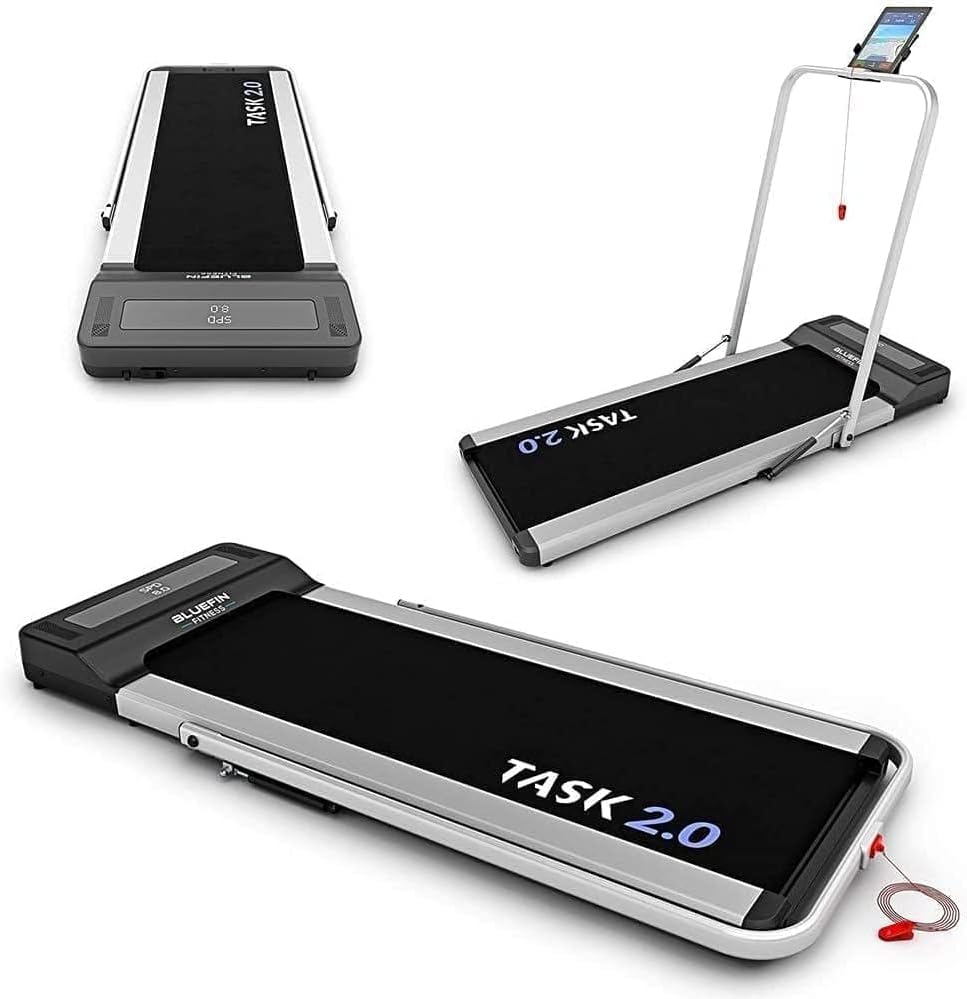 Bluefin Fitness Task 2.0 2-in-1 Folding Under Desk Treadmill | Home Gym Office Walking Pad | 8 Km/h | Joint Protection Tech | Smartphone App | Bluetooth Speaker | Compact Walking/Running Machine