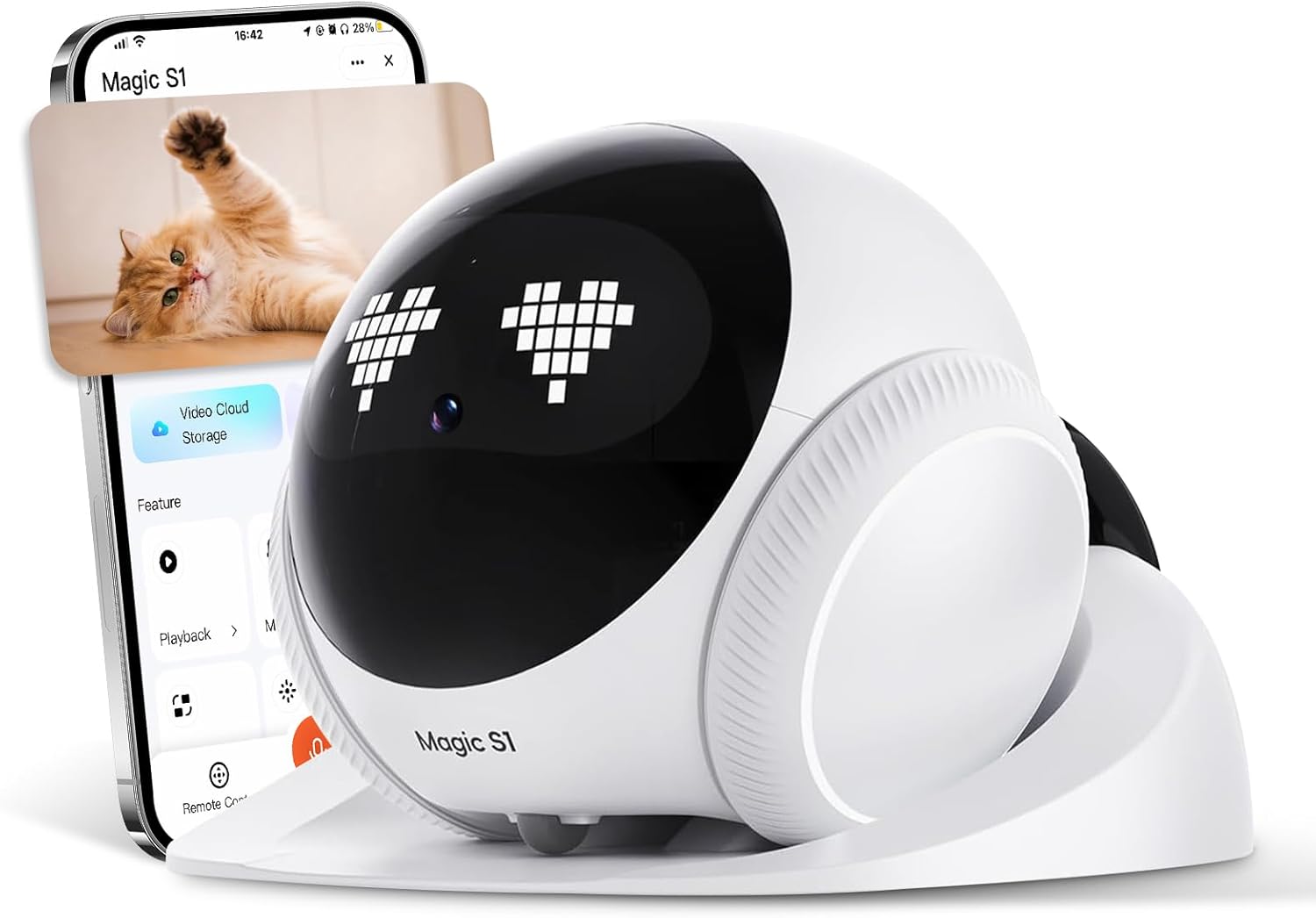 Orison Smart Mobile Pet Camera Robot, 1080P HD Indoor Pet Camera for Home, Auto Patrol & Auto Recharge, Night Vision, Two-Way Audio, App Control, Local Storage