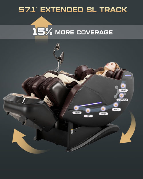 4D Massage Chairs Full Body,Zero Gravity SL-Track Shiatsu Massage Chair Recliner,Core Heating,20 Massage Techniques,Deep Yoga Stretch,Foot Rollers, Ai Voice,Touch Screen,Wireless Charging