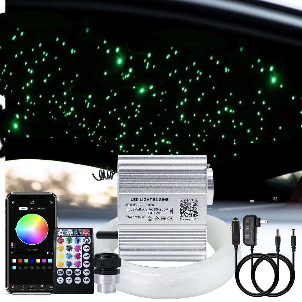 AKEPO Shooting Star+Twinkle Fiber Optic Lights Kit, Car Home Use Meteor APP Control Music Activated Star Ceiling Sky Light, RGBW Light Engine+Mixed Diameter Fibers 460pcs of 9.8ft/3m+Remote