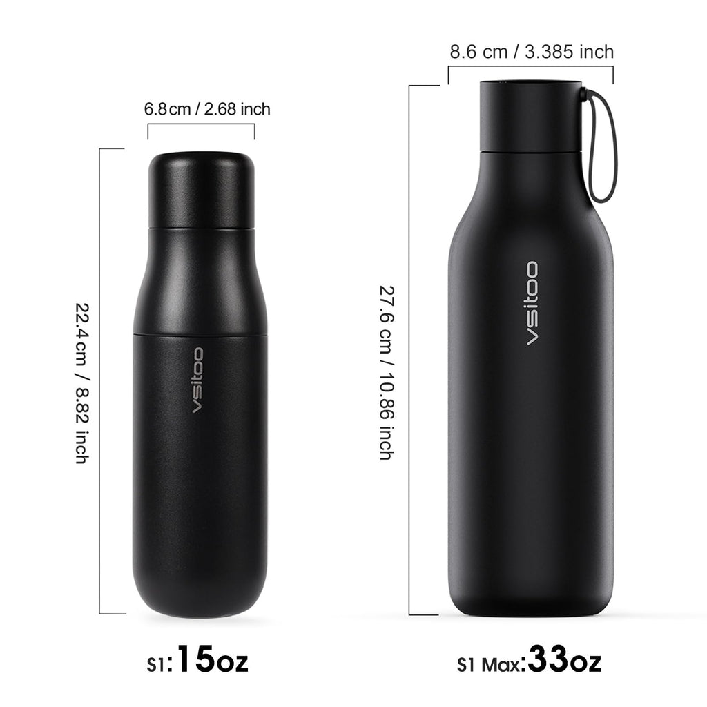 VSITOO 15oz Mini Smart Water Bottle，Self-Cleaning Insulated Bottle, Small Thermoses with AI, App & Touchscreen, Perfect Purse Water Bottle for Travel, Gym & Office, Pink