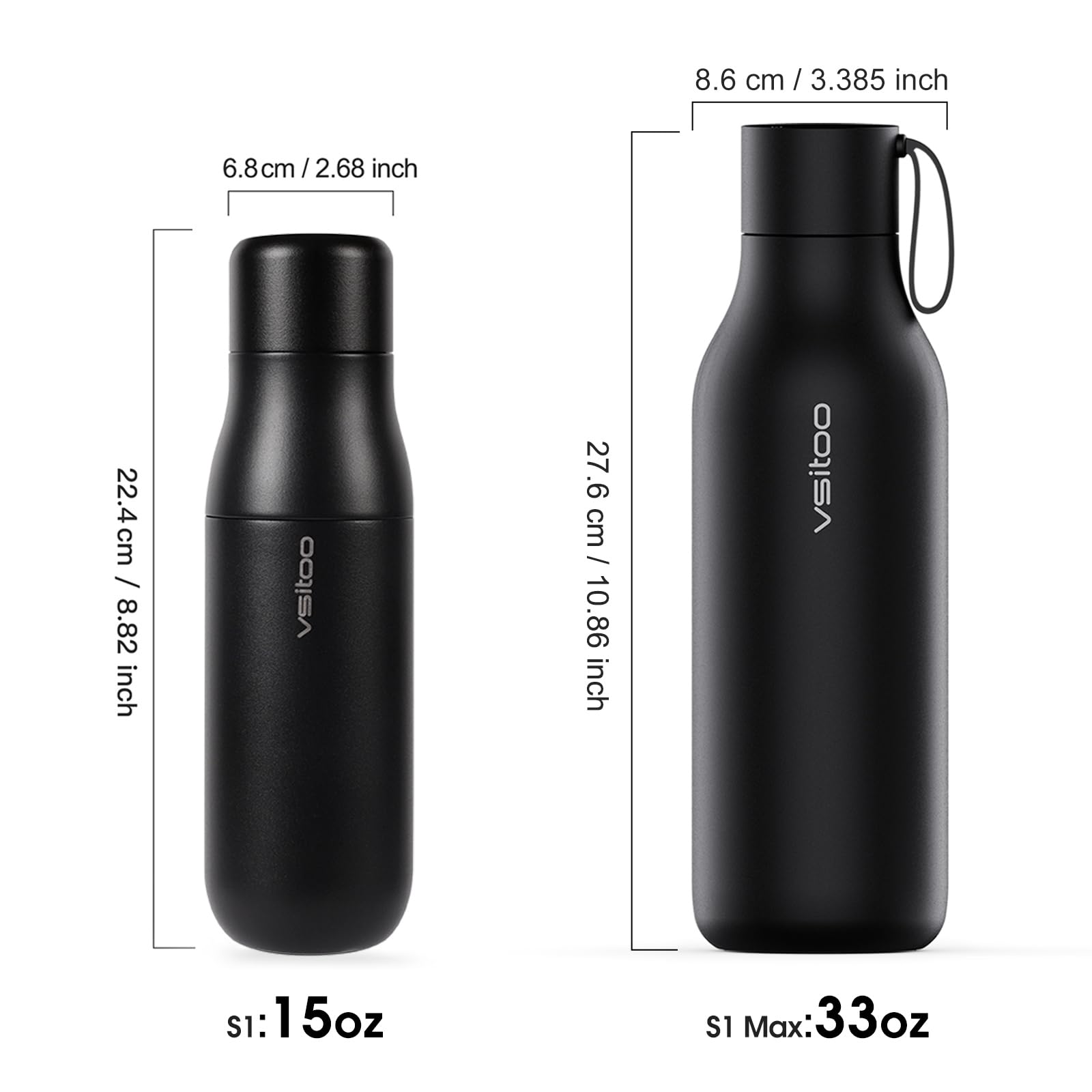 VSITOO 15oz Mini Smart Water Bottle，Self-Cleaning Insulated Bottle, Small Thermoses with AI, App & Touchscreen, Perfect Purse Water Bottle for Travel, Gym & Office, Pink