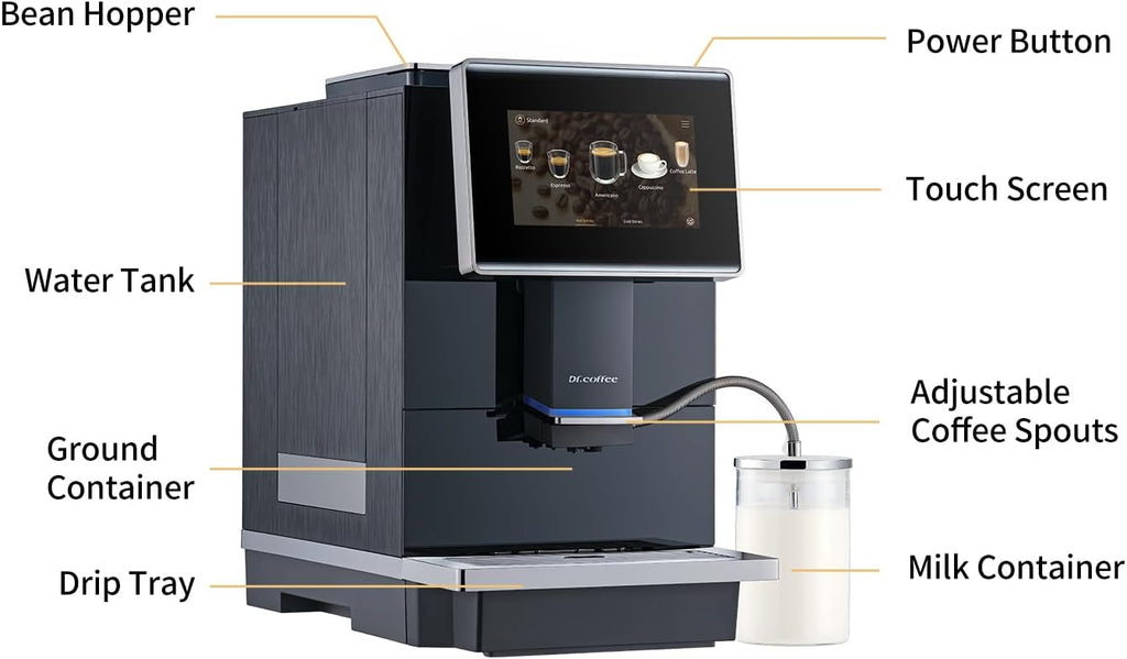 DR. COFFEE C11L Fully Automatic Espresso Machine – 15 Hot & Cold Coffees, Auto Clean Latte Go Coffee Maker, Silent Brew, Quick Start, Ceramic Grinder （Black）
