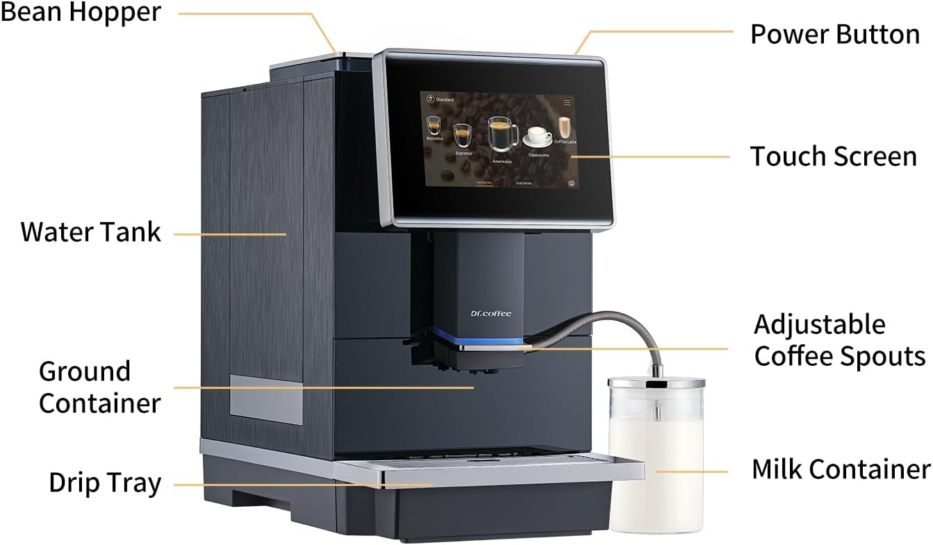 DR. COFFEE C11L Fully Automatic Espresso Machine – 15 Hot & Cold Coffees, Auto Clean Latte Go Coffee Maker, Silent Brew, Quick Start, Ceramic Grinder （Black）