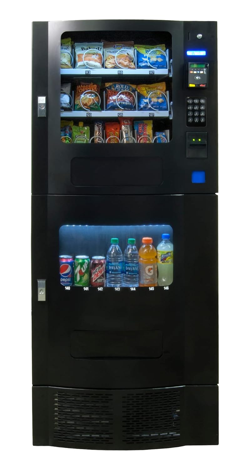 Snakmart SM2300 Combination Mid-Range Merchandiser, Includes Changer, Bill Acceptor & Cantaloupe Credit Card Reader, 16 Snack/7 Drink Selections