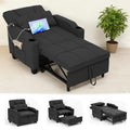 Sleeper Chair Pull Out Bed, 4 in 1 Convertible Sofa Chair Bed with Vibration Massage Lumbar Pillow, Single Sofa Recliner with USB/Type-C Port, Cup Holders and Side Pocket for Small Spaces (Brown)