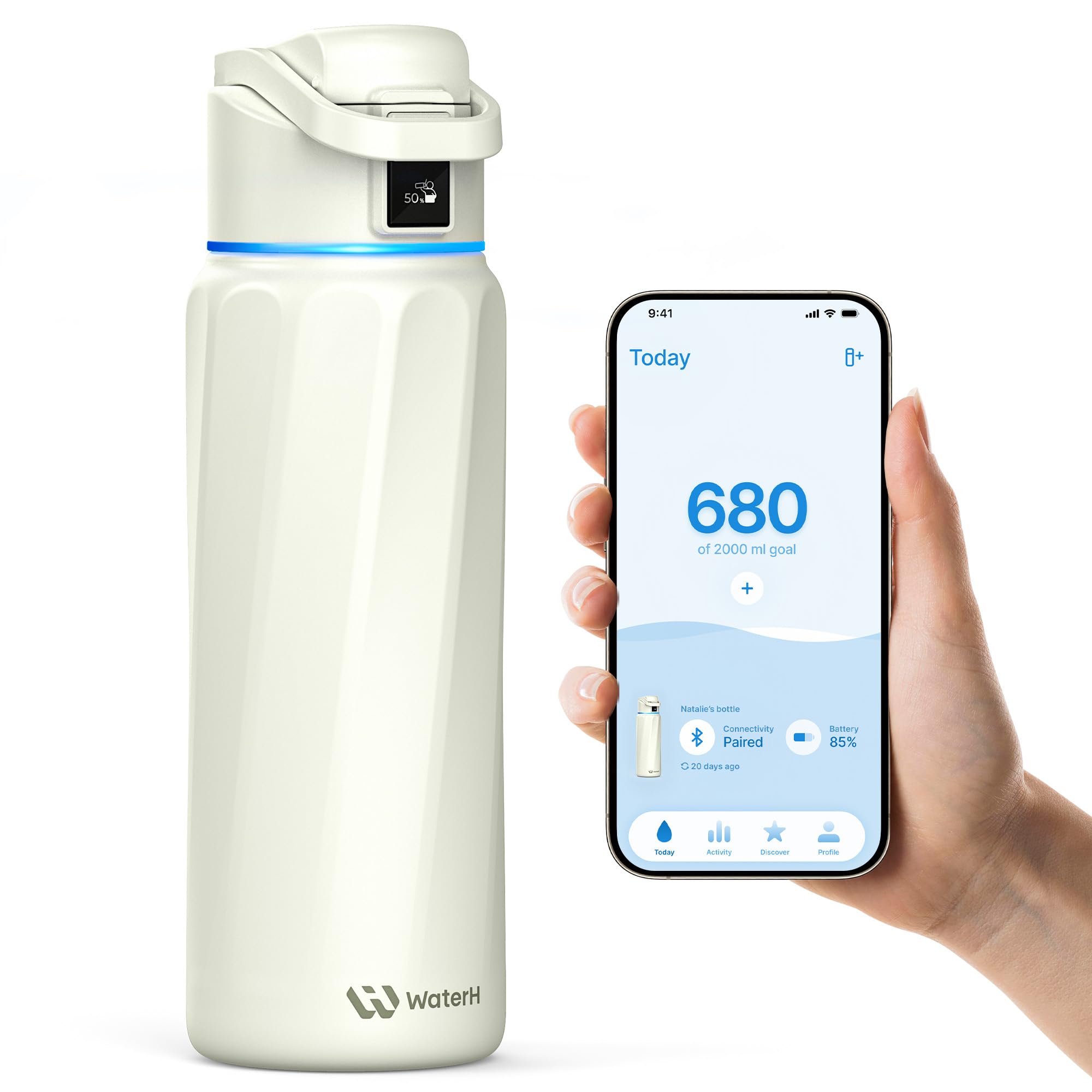 BOOST Smart Water Bottle that Reminds You to Drink, 24oz BPA-Free Stainless Steel Vacuum Insulated, Wide Mouth Water Tracker Bottle with APP for School, Gym, Office, Ideal for Father's Day