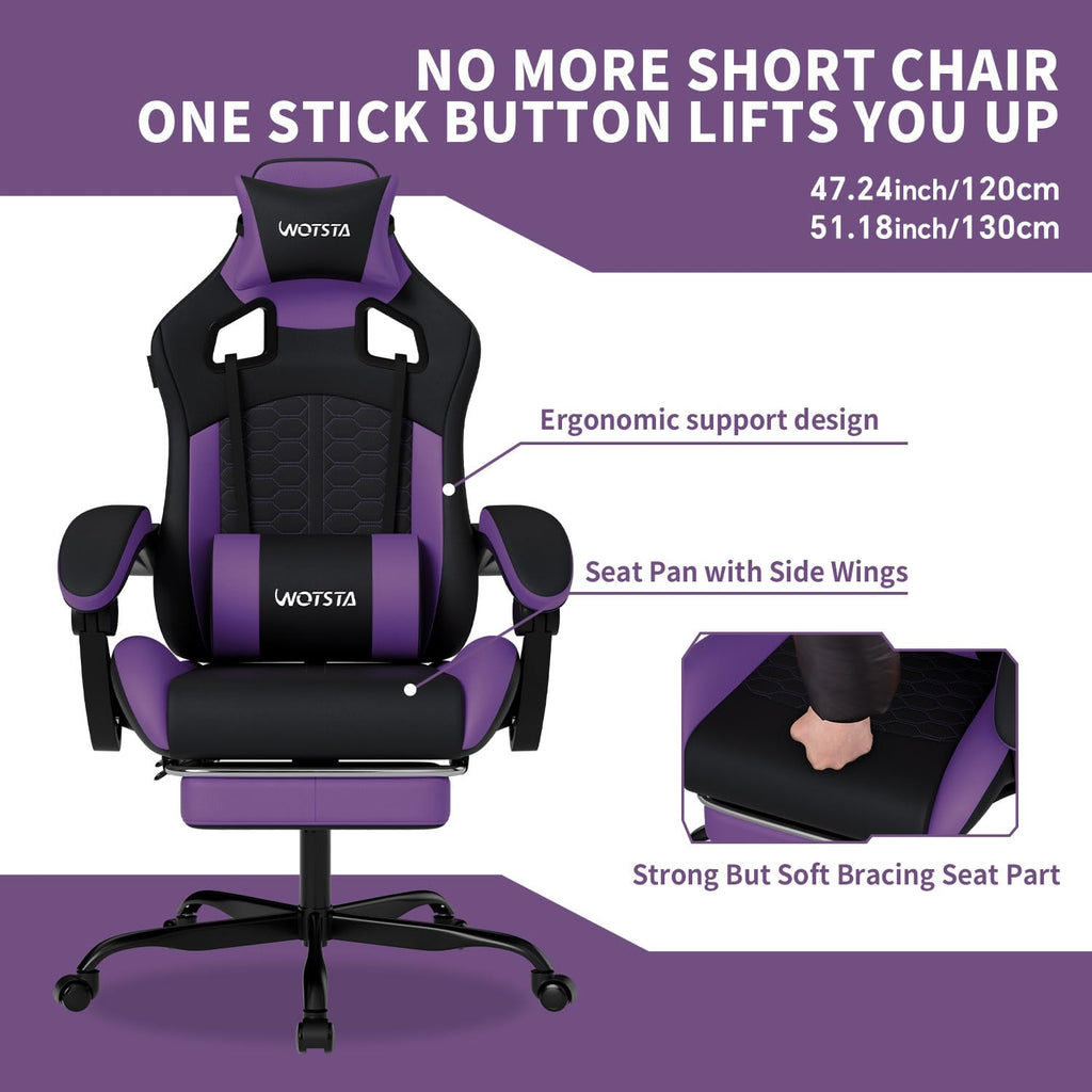 Gaming Chair with Massage,Ergonomic PC Gaming Chair with Footrest Comfortable Headrest and Lumbar Support, High Back, 300LBS (Grey)
