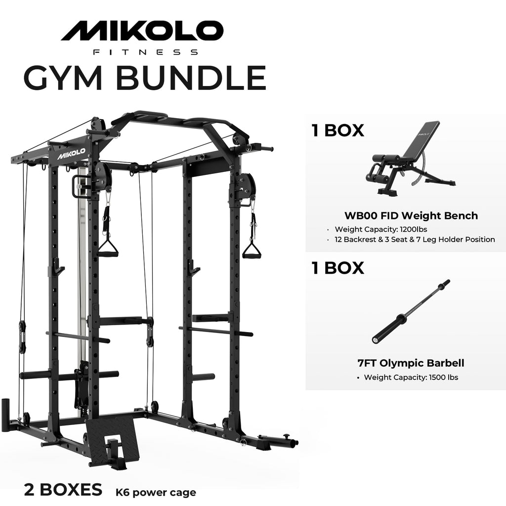 Mikolo Power Cage, Power Rack with Cable Crossover System, 1500LBS Squat Rack with LAT Pull Down System, Workout Cage with Pulley System for Fitness Home Gym