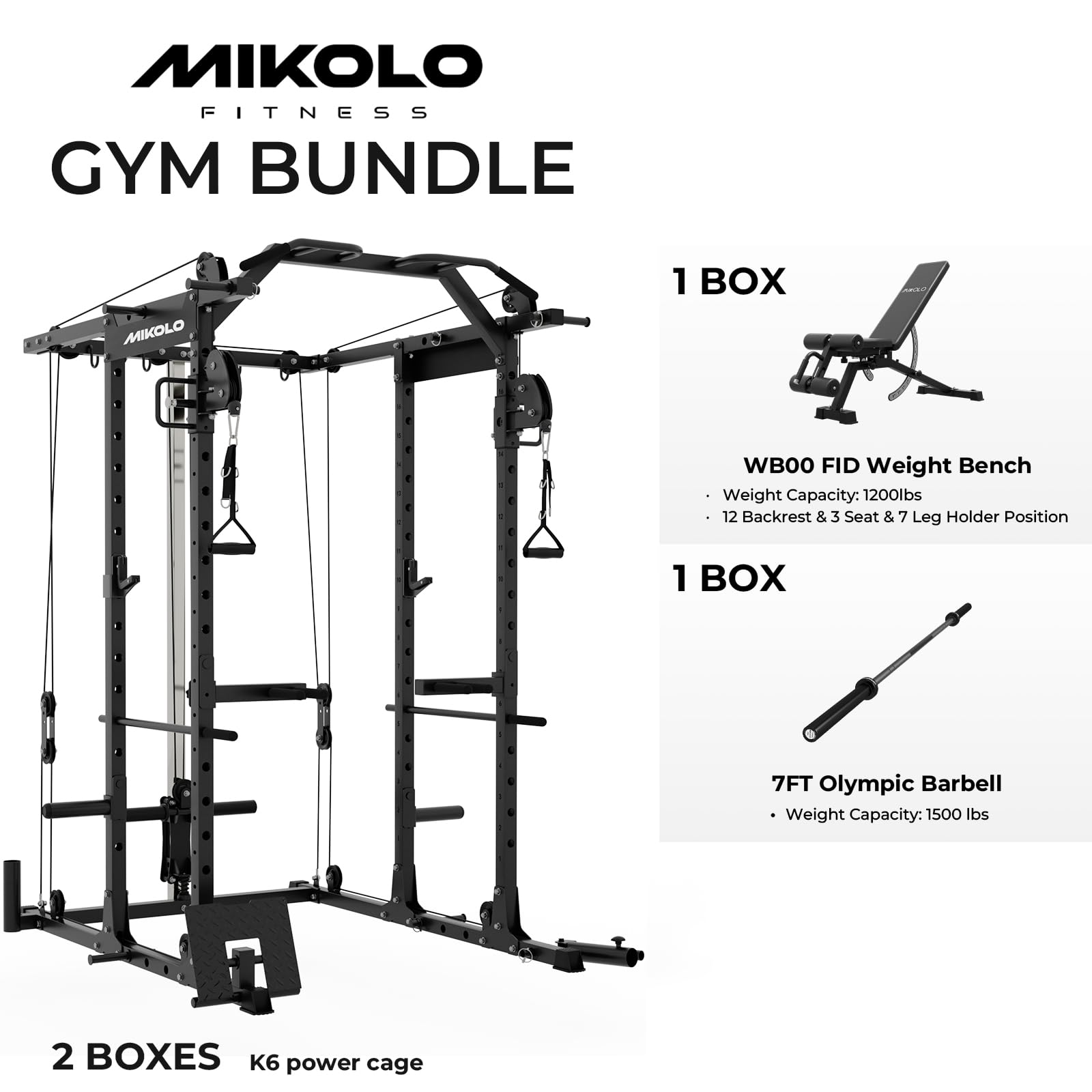 Mikolo Power Cage, Power Rack with Cable Crossover System, 1500LBS Squat Rack with LAT Pull Down System, Workout Cage with Pulley System for Fitness Home Gym