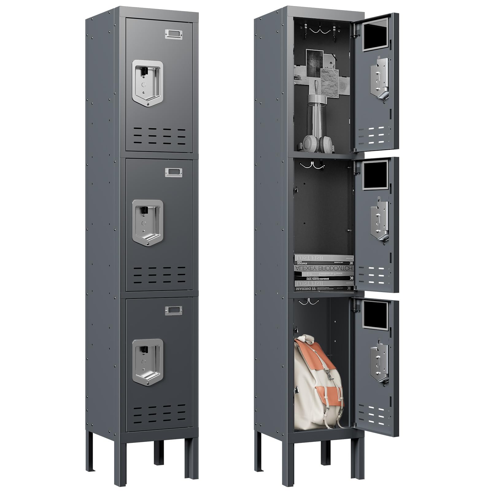 BUTISOW Metal Lockers - 66" Height Steel Lockers for Employees with 5 Door Storage Locker with Card Slot for Employees Gym School Home Office Garage - Assembly Required