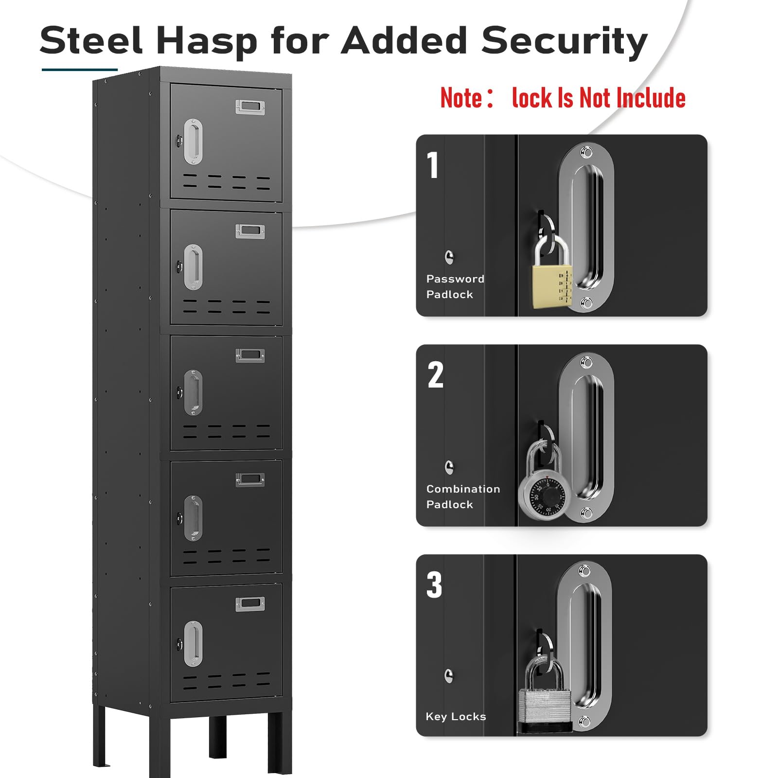 BUTISOW Metal Lockers - 66" Height Steel Lockers for Employees with 5 Door Storage Locker with Card Slot for Employees Gym School Home Office Garage - Assembly Required
