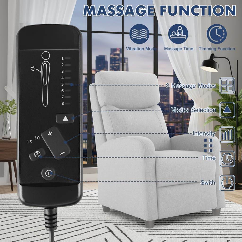 Simple Deluxe Massage Recliner Chair - Adjustable PU Leather Recliner, Luxe Reading Chair & Sofa Chair for Living Room Chairs or Bedroom Chair, Small Recliner for Home Theater, Black