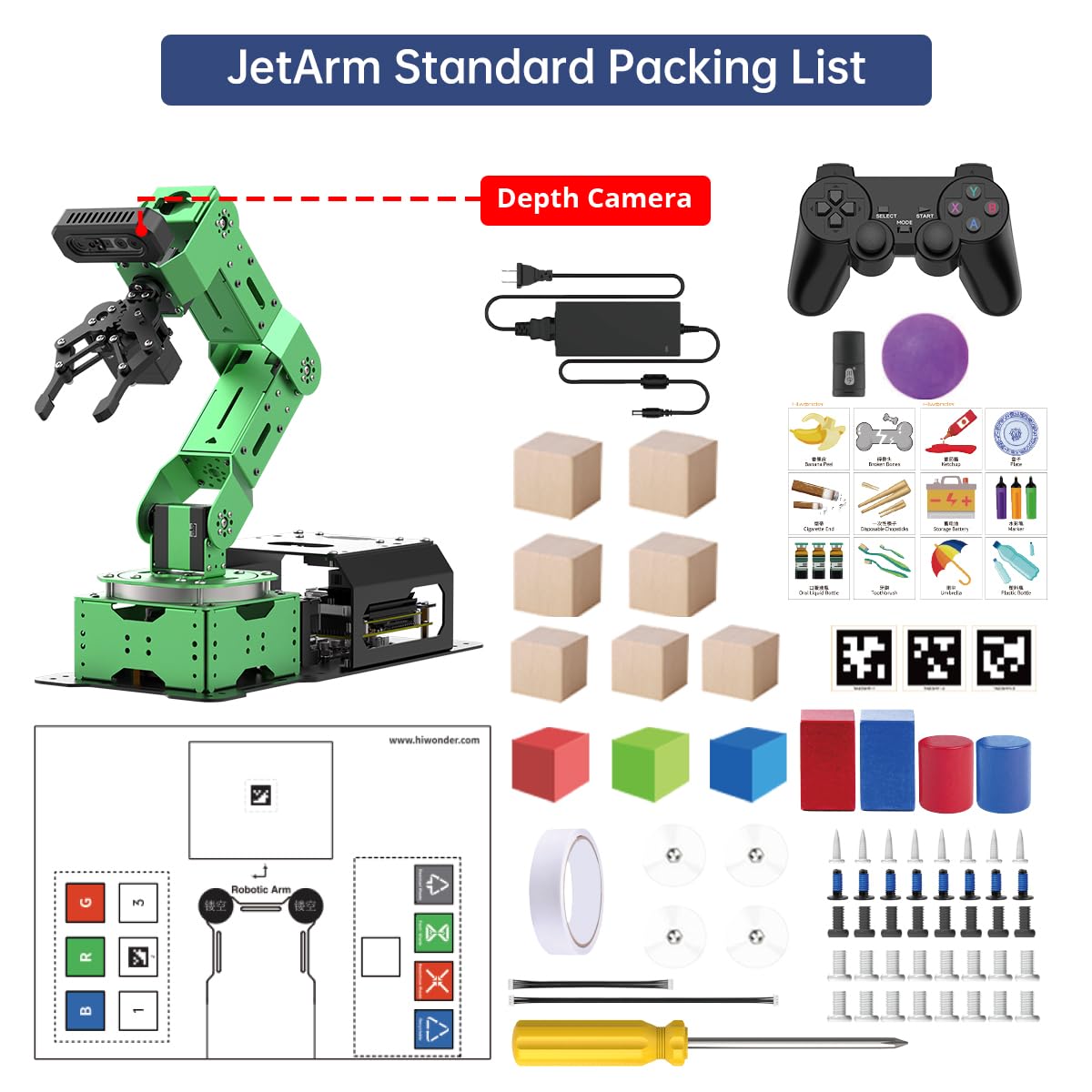 HIWONDER ROS2 ChatGPT Robotic Arm 6DOF Flexible Smart Robot Large AI Models Programming Robot Arm Kit ROS Education AI Vision & Voice Command Scene Understanding, JetArm Ultimate & Jetson Nano 4GB