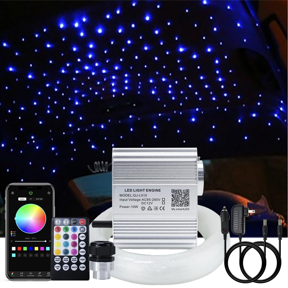 AKEPO Shooting Star+Twinkle Fiber Optic Lights Kit, Car Home Use Meteor APP Control Music Activated Star Ceiling Sky Light, RGBW Light Engine+Mixed Diameter Fibers 460pcs of 9.8ft/3m+Remote