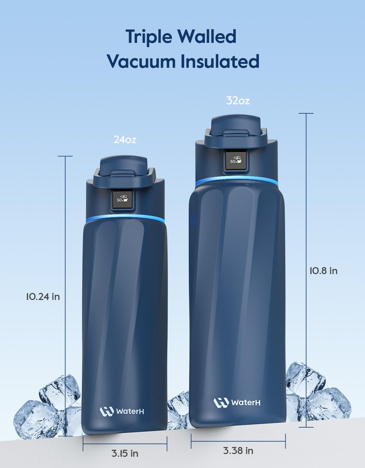 BOOST Smart Water Bottle that Reminds You to Drink, 24oz BPA-Free Stainless Steel Vacuum Insulated, Wide Mouth Water Tracker Bottle with APP for School, Gym, Office, Ideal for Father's Day