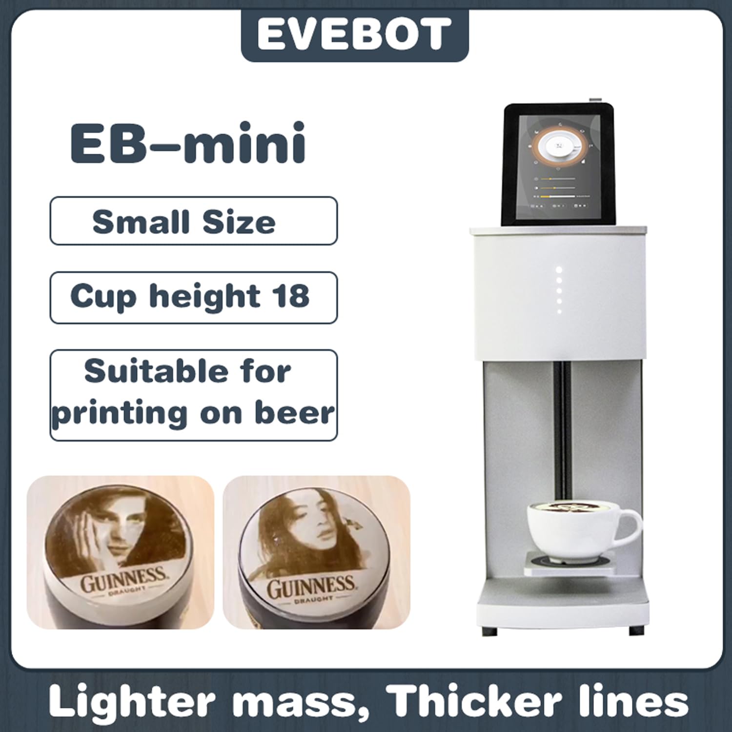 EVEBOT Coffee Latte Art Machine FM1 – Portable Cookie Decorating Supplies on Coffee, Cocktails, Cakes, Selfie & Personalized Designs – Brown POD*1