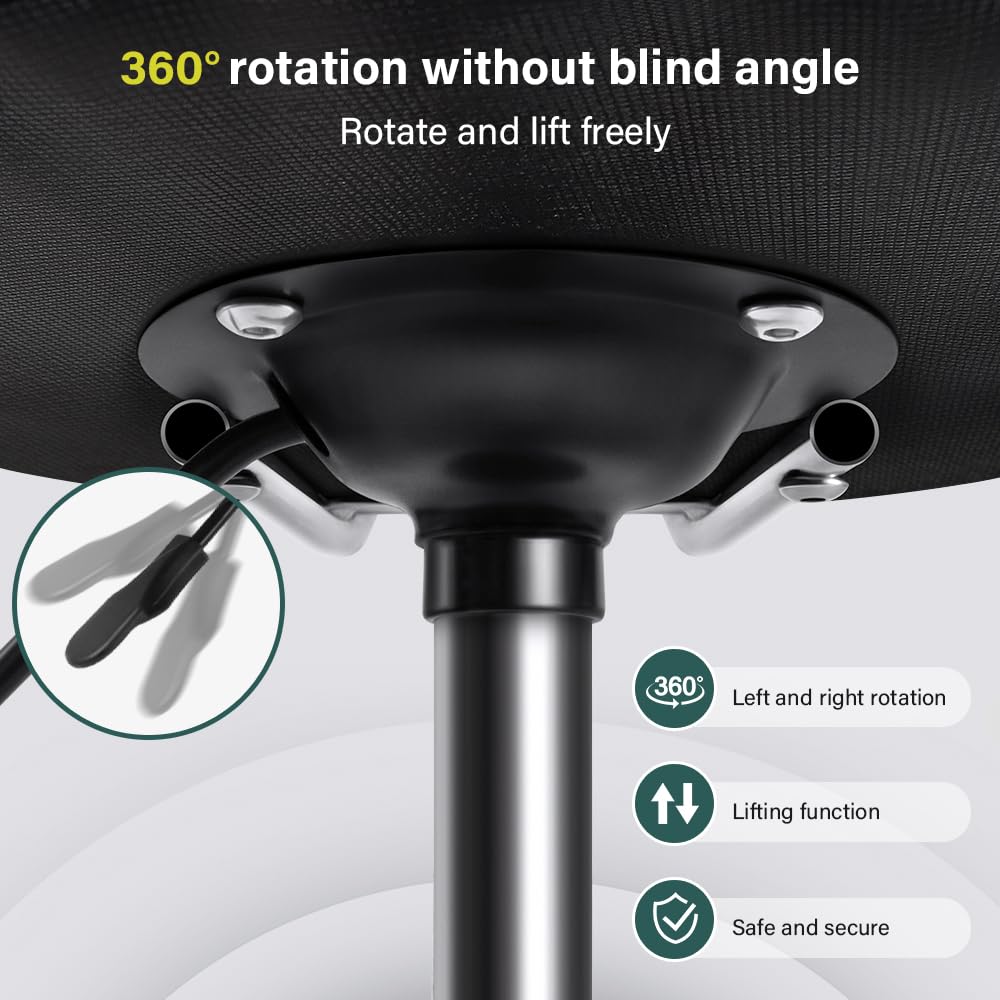 BFTOU Black Square Swivel Stool with Wheel for Work SPA Shop Massage Height-Adjustable and Cost-Effective Rolling Stool Chair with Back