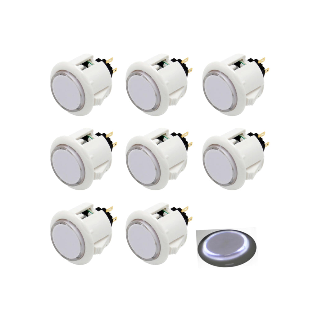 8 Pcs Original Qanba Illuminated Buttons Qanba Sanp In LED Buttons for DIY Cabinet Machine Arcade Machine 24MM/30MM (30MM, Clear Buttons+Blue Led)