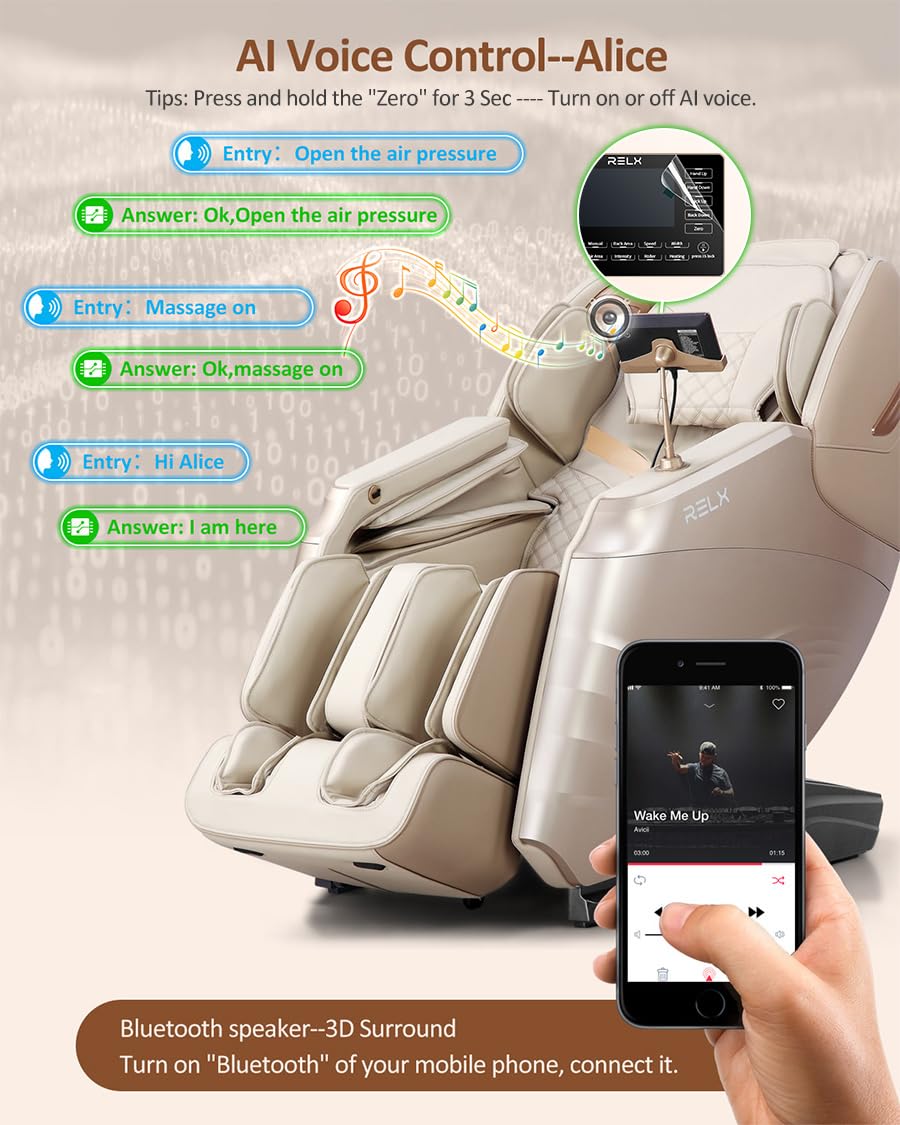 RELX Massage Chair Full Body, 20 Modes Zero Gravity SL-Track Shiatsu Massage Chair Built-in Heat System, Airbag Massage with Body Scan, Deep Yoga Stretch, Calfrest Extension and AI Control(Cream)