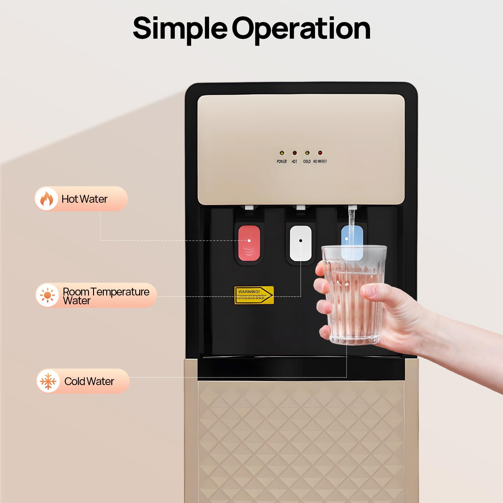Bottom Loading Water Dispenser for 5 Gallon Bottles - Freestanding Water Cooler with 3 Temperature Hot, Cold & Room Spouts, Water Shortage Alert for Home Office & Gym