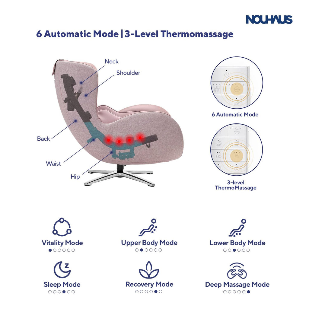 Nouhaus Classic Massage Chair with Ottoman – Caramel Leather Recliner with Percussive Shiatsu Massager, Built-in Speaker & Full Body Spot Massage – Ultimate Comfort for Home & Office