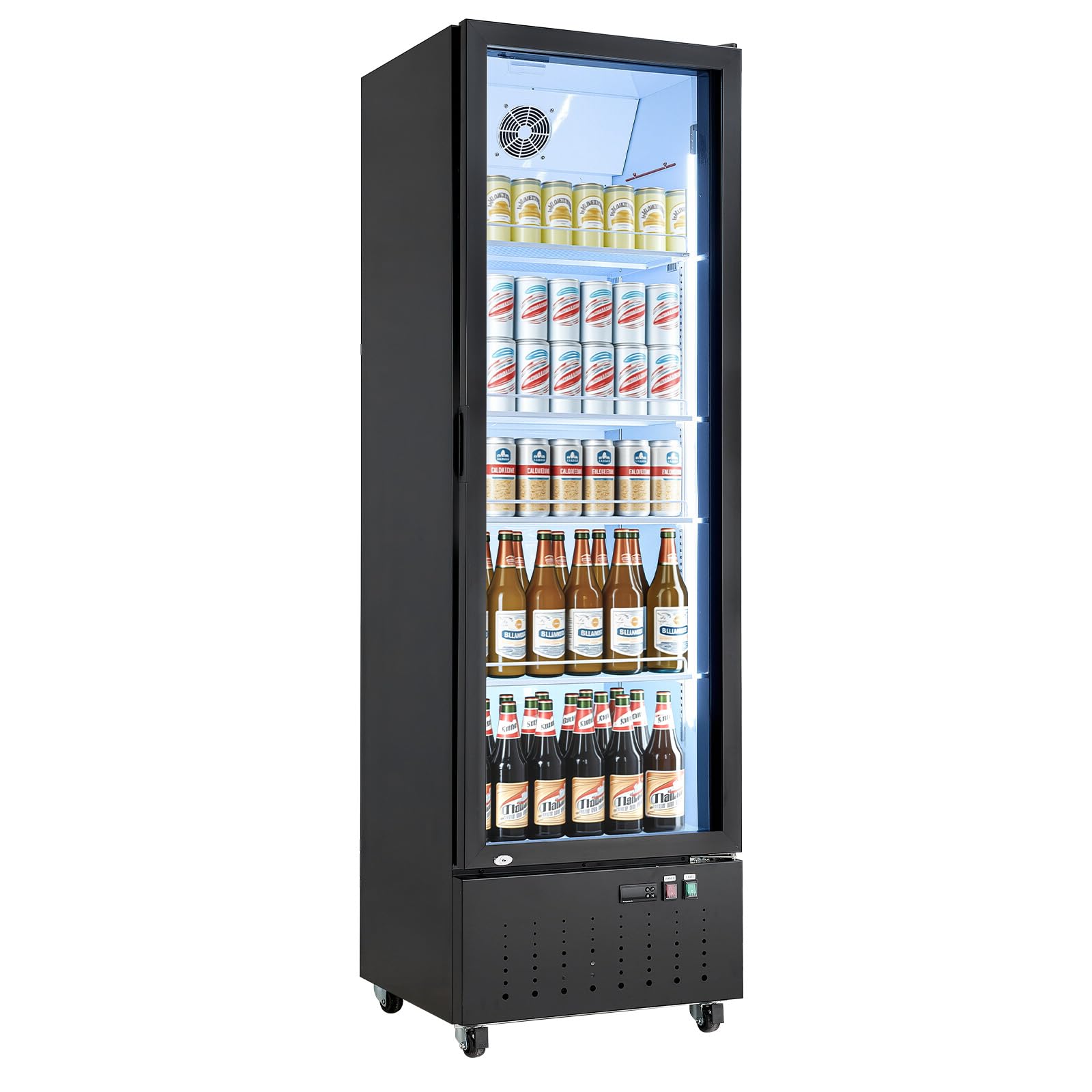 VEVOR Commercial Merchandiser Refrigerator, 6.9 Cu.Ft / 195L Glass Door Display Refrigerator, Upright Beverage Cooler Fridge with 4 Adjustable Shelves, Soft LED Light & Casters for Homes Shops Bars