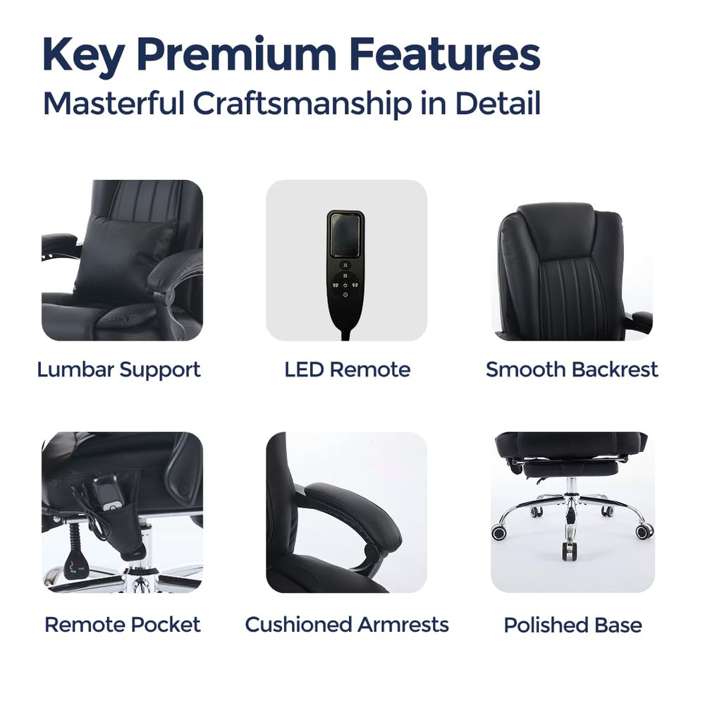 Orbis 4-Point Kneading Heated Massage Office Chair with Foot Rest | 500lbs Big & Tall Ergonomic Executive Desk Chair for Heavy People | Reclining Home Office Computer Chair | Leather Caramel