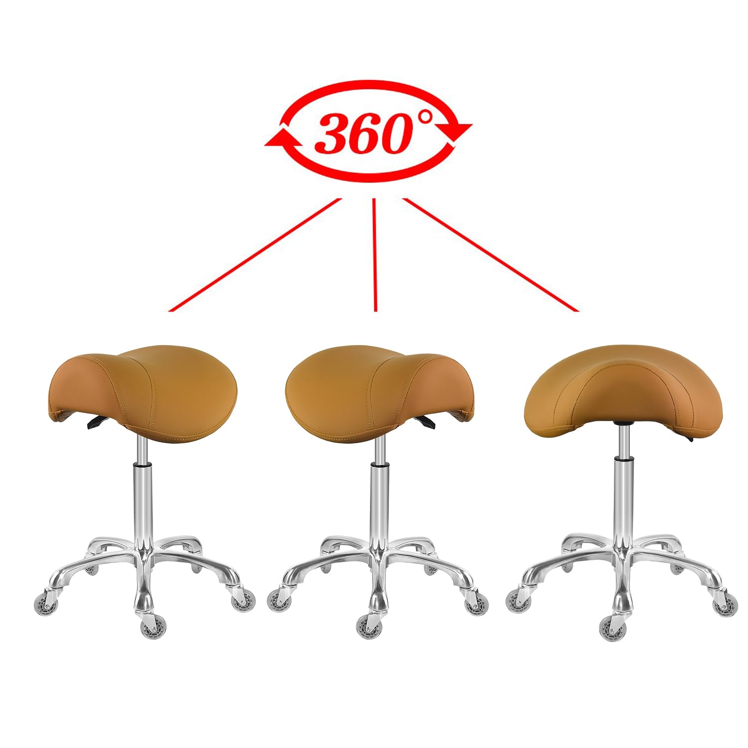 Antlu Saddle Stool Chair for Massage Clinic Spa Salon Cutting, Saddle Rolling Stool with Wheels Adjustable Height (Black)