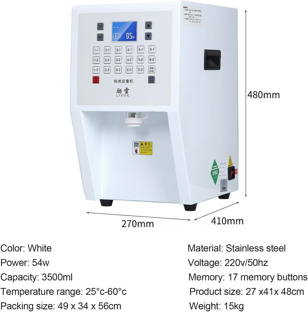 Commercial Automatic Powder Dispenser Machine – Powdered Creamer Dispenser & Fruit Powder Machine, 17 Memory Buttons for Coffee Shop, Milktea Shop