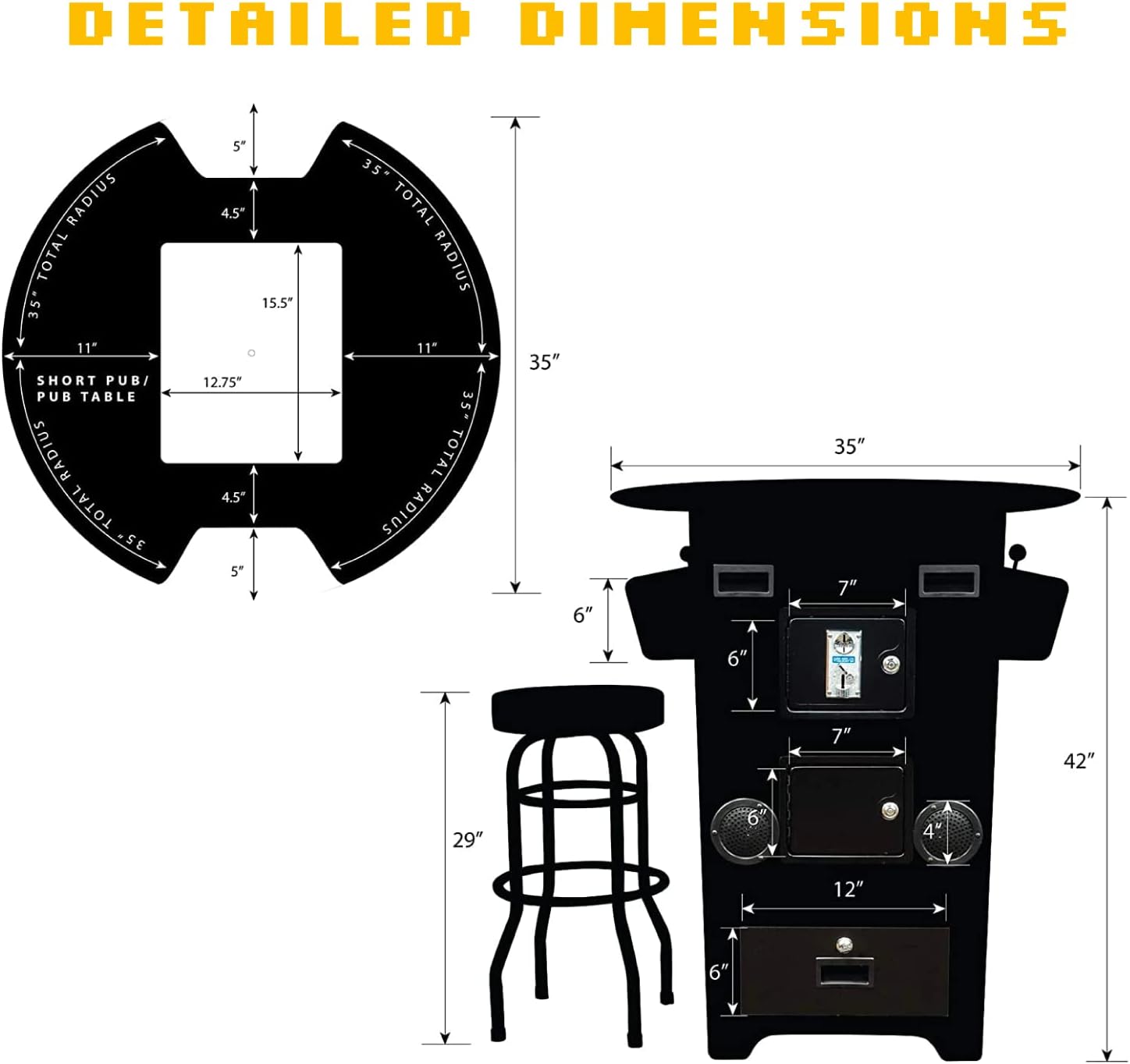 Creative Outdoor Distributor Full Size Commercial Grade Pub Arcade Machine, 2 Player, 412 Games, 22 LCD Screen, Round Glass Top, 2 Sanwa Joysticks, 2 Stools Included
