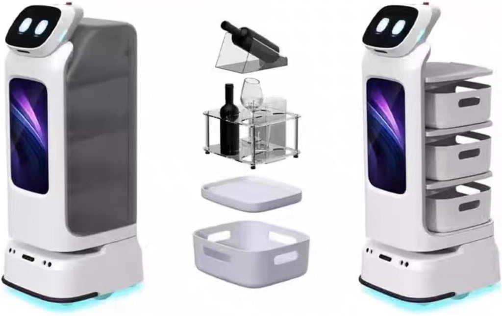 Food Delivery Robot Cart with 3D Obstacle Avoidance, Visual & Laser SLAM Navigation, Multi-Robot Dispatch, Optimal Path Planning, Long Battery Life for Hotel Restaurant