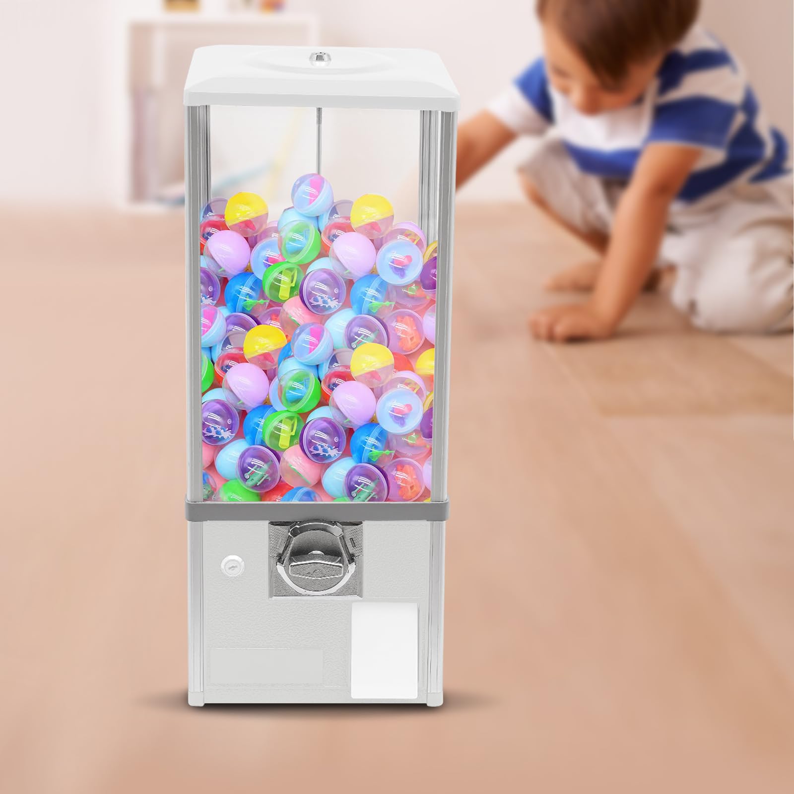 Commercial Candy Vending Machine, 4-Quarter Operated Toy Dispenser with Key Lock, 250-Capacity Capsule Vendor for Arcades Stores, 1.77-1.97in Toys (Black)