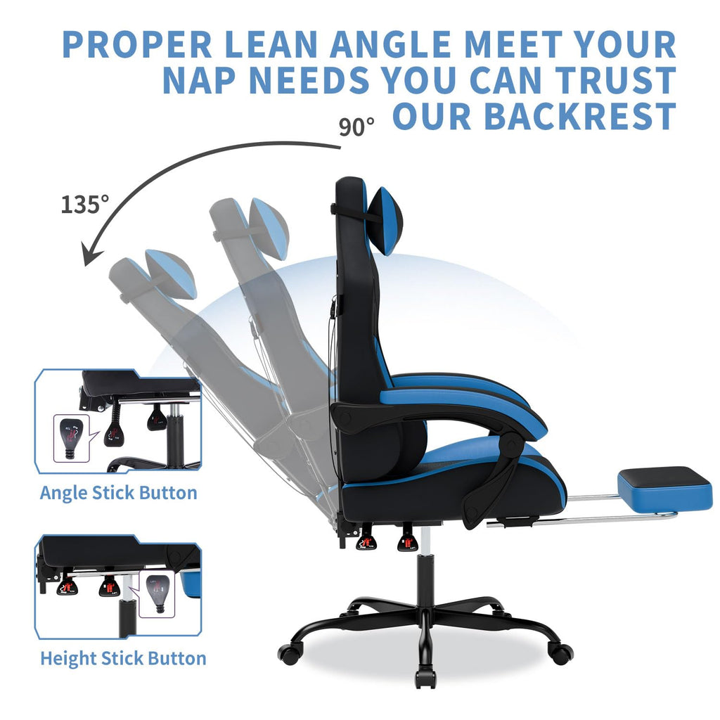 Gaming Chair with Massage,Ergonomic PC Gaming Chair with Footrest Comfortable Headrest and Lumbar Support, High Back, 300LBS (Grey)