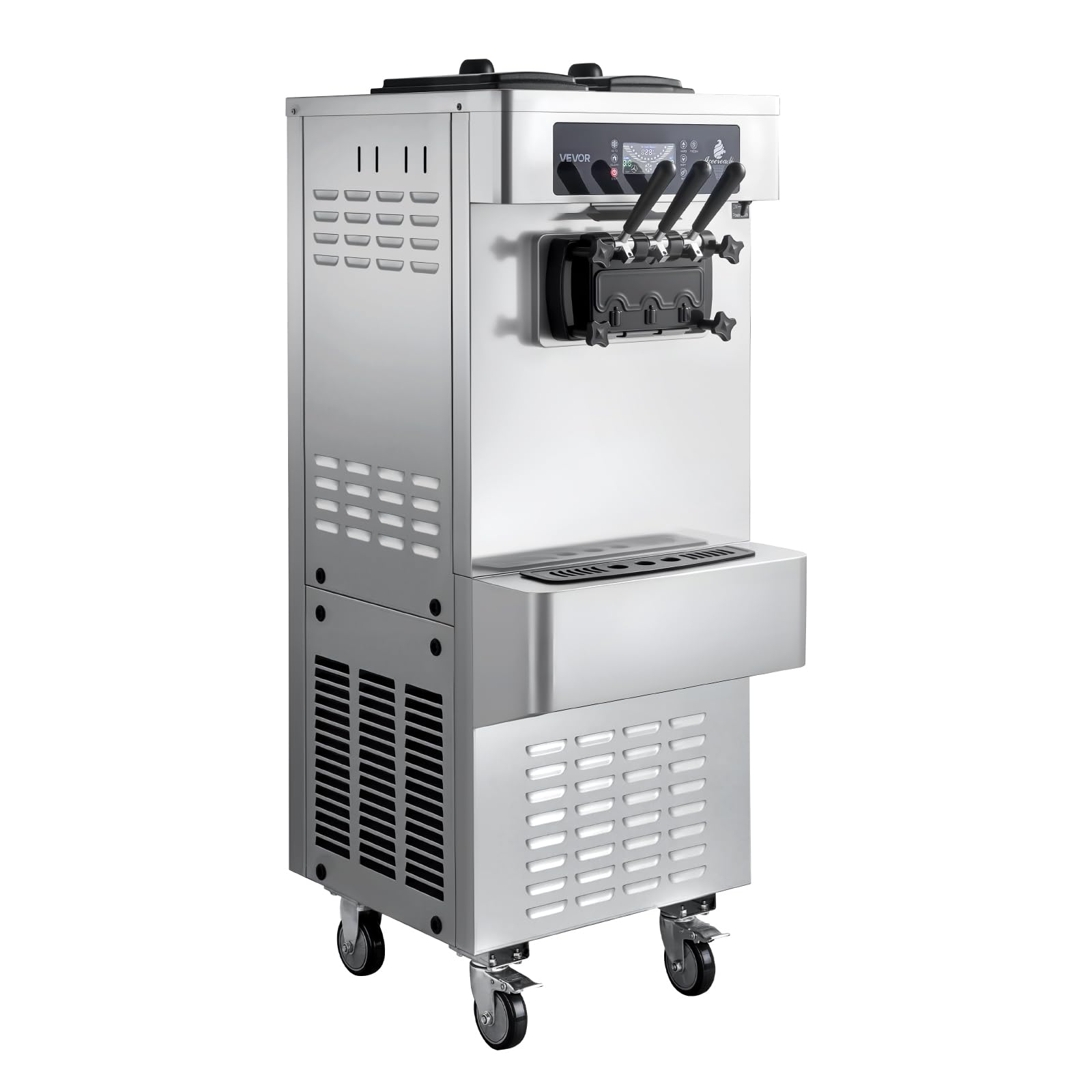 VEVOR Commercial Ice Cream Machine, 21 QT/H Soft Serve Ice Cream Maker with LCD Panel Auto Clean 3-Flavor Pre-cooling for Restaurant Snack Bar
