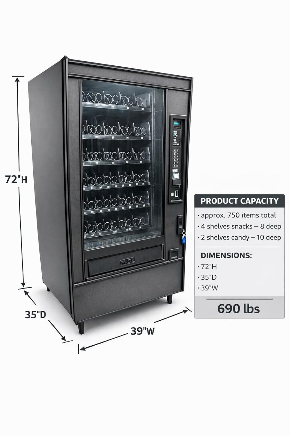 Commercial Snack Vending Machine – Credit Card Reader Included, No Monthly Software Fees, Remanufactured & Tested, 40 Selections, Bill & Coin, Indoor Use